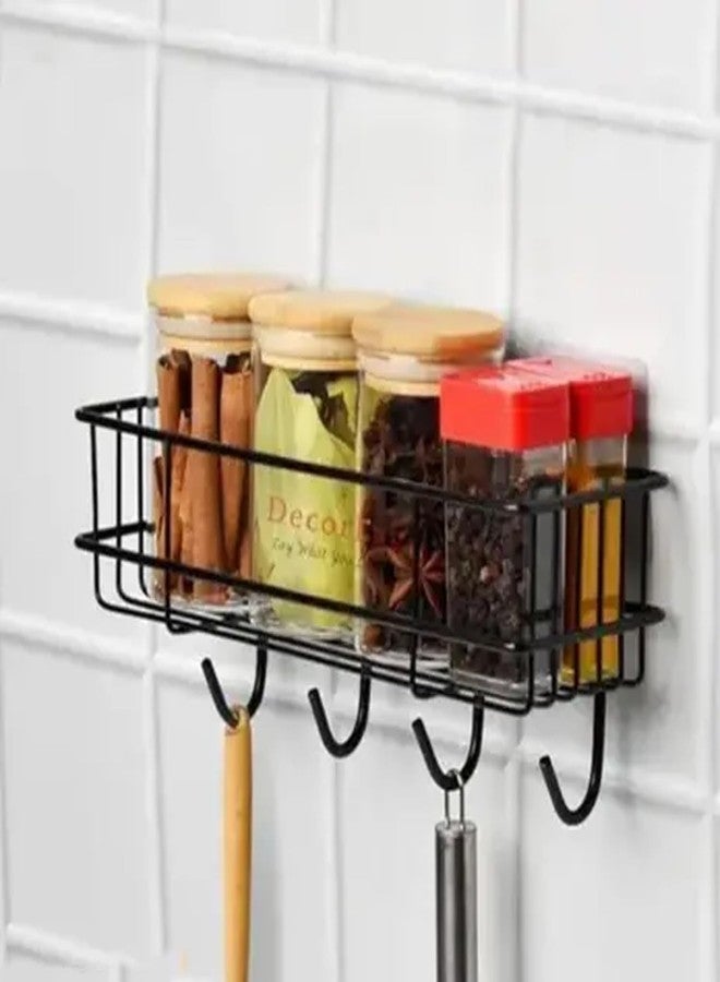 جو هوكد سلة تخزين معدنية من بيانكو مع خطافات | مجموعة من 3 أرفف لاصقة ذاتية التثبيت على الحائط بدون حفر للحمام وتنظيم المنزل | رف تخزين متعدد الأغراض | منظم أرفف الحمام | رف حائط معدني - Image 4